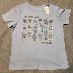 Zoe + Liv Top Womens Small Blue Plants Cactus Cotton Blend Casual Mom